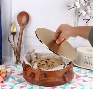 Caja Chapati Vintage de madera hecha a mano para cocina, cazuela de olla caliente para servidor Roti, vajilla, estuche para servir Roti Dabba con tapa - Product Image 3