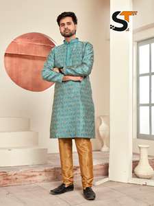 Superbe pyjama Kurta en soie pour homme en jacquard de soie lourd de créateur, Royal Export Launch Surat Gujarat pour les vêtements indiens pakistanais - Product Image 3