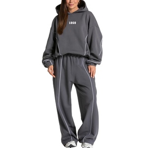 Ensemble de survêtements pour femmes personnalisés, sweats à capuche et pantalons de survêtement contrastés, ensemble de 2 pièces, survêtements pour femmes, ensembles de jogging, ensemble surdimensionné - Product Image 1