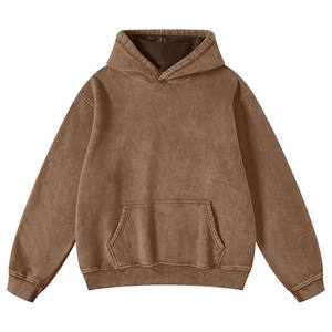 เสื้อฮู้ดแบบสวมหัวโอเวอร์ไซซ์ผ้าคอตตอน100% ฟอกสีกันแดดผ้าเช็ดคราบกรดแบบวินเทจปักลายแบบไม่มีความสุขในฤดูหนาวออกแบบได้ตามต้องการ - Product Image 2