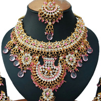 Parure de mariée indienne royale en laiton plaqué or rose avec zircon, motif floral, pour femme, idéale pour fiançailles, mariage, anniversaire, fête, style ethnique