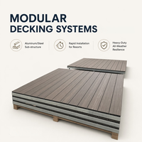 Plateforme de terrasse modulaire en WPC à grain de bois préfabriqué avec base en acier réglable, étanche, pour extérieur, idéale pour villas de glamping