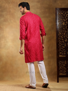 NAVRANG Vintage Pink Cotton Leheriya Kurta Set para hombres Étnicamente Seda Chikankari Motivos para bodas Fiestas Playas Diwali - Product Image 2