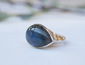 Big Tear <b>Drop</b> <b>Rainbow</b> Labradorite Ring Natural 925 Sterling Silver February Birthstone Statement Colorful Organic Handmade - Product Image 2