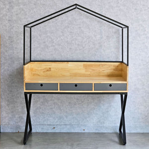 House-Shape <b>Folding</b> Wooden <b>Desk</b> with Storage for Home Office Hotel Workshop-120x60cm - Product Image 3