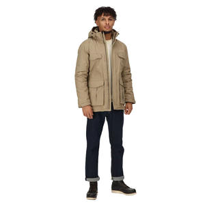 High Quality Men Tan Colour <b>Padded</b> Warm Zipper Parka <b>Jackets</b> With <b>Hood</b> and Cargo Pockets Men Rain <b>Jackets</b> - Product Image 3