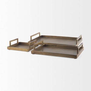 Lot de 2 plateaux de service décoratifs en laiton poli doré de forme ronde opulente avec base en verre Plateaux en métal sophistiqués pour servir - Product Image 5