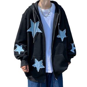 OEM Custom Clothing Manufacturer Distressed Embroidery Patches <b>Vintage</b> Full <b>Zip</b> <b>Up</b> <b>Hoodie</b> Oversized Drop shoulder Hoodies - Product Image 2