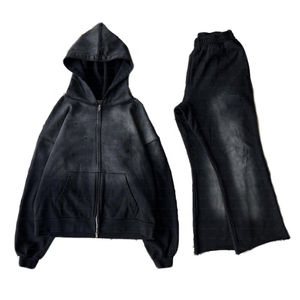 Conjunto de sudadera y pantalones de chándal acampanados con cremallera lavada con ácido para hombre personalizado al por mayor para correr en invierno 2026 - Product Image 3