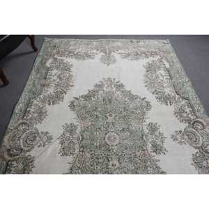 พรมวินเทจตุรกี ขนาด 6.1x10.5 ฟุต (185x319 ซม.) ลายตารางสีเขียวขาว - Product Image 4
