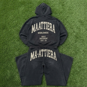 Conjunto de Sudadera con Capucha y Cremallera Oversize Personalizada y Pantalones Anchos de Felpa de Algodón Liso para Mujer, Chándal de Dos Piezas Estilo Urbano - Product Image 5