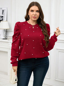 เสื้อสเวตเตอร์แบบสวมหัวของผู้หญิงเสื้อกันหนาวถักวาฟเฟิลวาฟเฟิลสีพื้นสไตล์มุกกำหนดเอง - Product Image 6