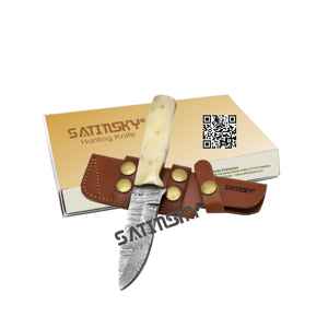 Cuchillo DAMASCUS con mango de cuero, incluye funda, 11 pulgadas, con hoja de acero de Damasco para caza: 1095+15N20, acero quirúrgico dental de alto carbono - Product Image 4