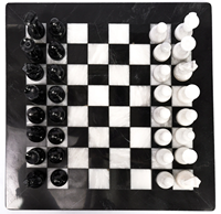 Jeu d'échecs islamique en marbre, thème amour religieux |   Échiquier artisanal incrusté de motifs floraux noirs et blancs en forme de croix |   Animal