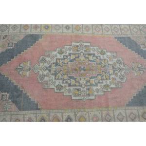 Alfombra turca vintage clásica rosa gris 4x7 pies área grande respaldo de látex de lana patrón abstracto para diseño de pasillo rectangular adolescente - Product Image 5