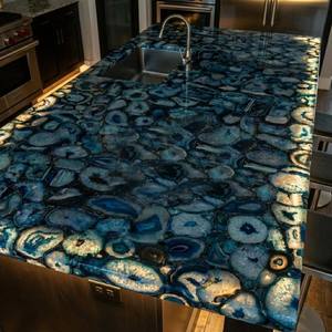 Table de luxe sur mesure en pierres semi-précieuses, agate, meubles en pierres précieuses, dalle de cristal, table à manger, table basse, table de bar, design avec rétroéclairage LED - Product Image 4