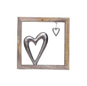 Nouveau design en aluminium coulé Double coeur argent fini dans un cadre en bois pour Noël et les festivals, la maison et l'hôtel. - Product Image 1