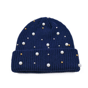 Gorro de Mohair Personalizado para Hombre, Gorro de Invierno con Perlas y Logotipo Bordado, Estilo Desgastado - Product Image 1