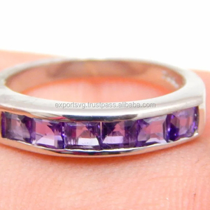 Anillo de plata con piedras preciosas de cuarzo amatista Anillo de Plata de Ley 925 925 Anillos de boda - Product Image 1