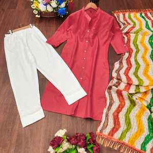 Traje de uso diario de algodón indio Chanderi exportado y fabricado por Indian Company Fancy Kurti y conjunto de pantalón para fiestas - Product Image 4