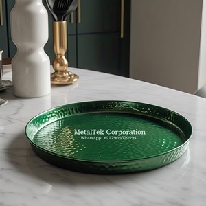 Martelé Grand Plateau De Service Décoratif En Métal Vert Couleurs Personnalisables pour Hôtel Restaurant Décor À La Maison Utiliser Vanité Organisateur Plateau - Product Image 3
