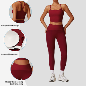 Venta directa de fábrica, chándal de Fitness sin costuras, conjunto de Yoga de entrenamiento transpirable para mujer, sujetador sólido de talla grande XL XXL, estampado de cintura - Product Image 5
