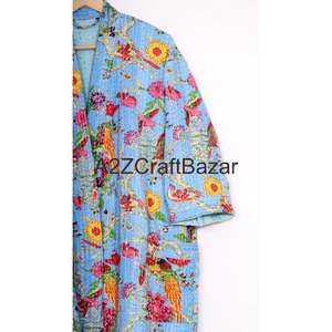 Bata Corta Kimono Kantha Vintage Hecha a Mano, 100% Algodón, Diseño Floral de Lujo, Abrigo Indio Acolchado, Chaqueta Suave para Invierno y Otoño - Product Image 3