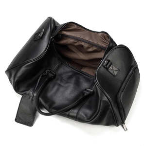 Sac de voyage pliable en cuir véritable avec grande capacité, fermeture éclair, sac de voyage durable, noir - Product Image 4