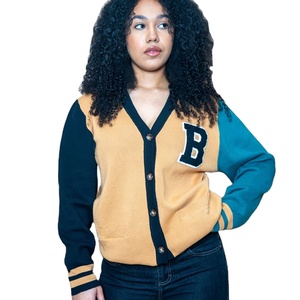 man Women's V Neck Sororities Fraternities <b>Sweater</b> <b>Cardigan</b> Acrylic Knitted University College Winter Chenille Front Button - Product Image 1