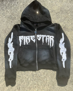 เสื้อฮู้ดดี้ผ้าฝ้าย 100% แบบสั่งทำพิเศษ  รักษ์โลก  ตกแต่งด้วยงานปักลายและคริสตัล  หนานุ่ม  แบบซิป  ปักลายพิมพ์ - Product Image 1