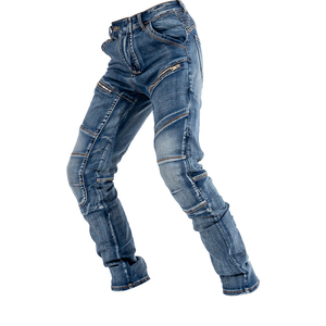 Distressed <b>mens</b> blue denim <b>biker</b> <b>jeans</b> with ribbed knee panels and CE certified protective <b>biker</b> <b>jeans</b> for cycling and riding - Product Image 2