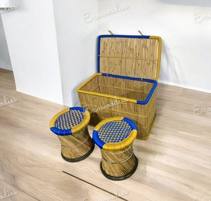 Elegante Otomana Sarkanda de Bambú, Reposapiés Indio Muddha, Taburete con Cesta de Almacenamiento, para Sala de Estar, Jardín, Apartamento Ecológico - Product Image 2