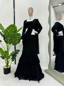 Saree de estilo Georgette Lahenga de moda moderna para mujer blusa de corte tejido etéreo para fiesta nocturna especial - Product Image 6