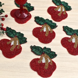 Sous-verre perlé en forme de cerise fait à la main tapis de boisson décoratifs cuisine Table à manger thé café porte-gobelet en vrac fournisseur en gros - Product Image 2