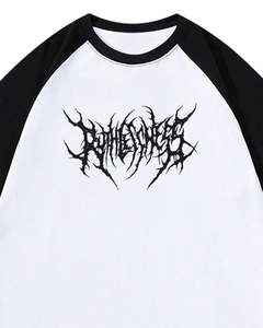 Custom Unisex Black White Raglan Graphic TShirt <b>Gothic</b> Logo Print Short Sleeve Cotton Casual Streetwear Oversized Fit Summer Top - Product Image 4