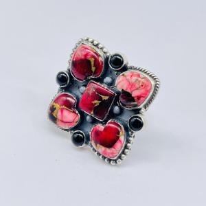 แหวนดีไซเนอร์ทำมือทำด้วยมือเงินสเตอร์ลิง925แหวนแต่งงานแฟชั่นวินเทจเทจสีแดงเทอร์ควอยซ์อุปกรณ์เสริมงานฝีมือคลาสสิกจากธรรมชาติ - Product Image 2