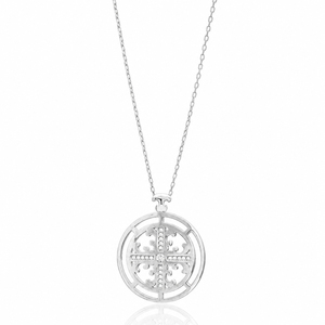 Collar con Colgante de Diseño Cruzado Redondo con Piedra CZ, Joyería Turca Hecha a Mano al por Mayor en Plata de Ley 925 - Product Image 3