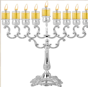 Menorah judía clásica de diseño tradicional Chapado en plata, Menorah judía moderna para el tabernáculo 9 brazos Hanukkah para venta al por mayor - Product Image 4