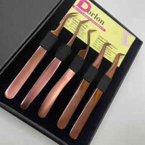 Dorlon Pince à épiler d'extension de cils en acier inoxydable or rose de meilleure qualité Conception durable certifiée CE ISO Laser gratuit - Product Image 1