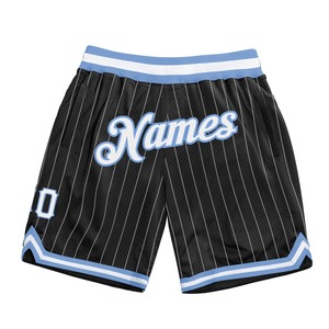 Industrie Direct Engro Ropa deportiva Cómodo personalizado Negro Blanco Rayas a rayas Blanco-Azul claro Pantalones cortos de baloncesto auténticos - Product Image 1