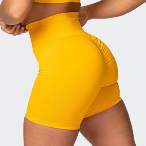 Shorts de yoga respirants sans couture personnalisables avec logo pour femmes, shorts de sport taille haute, shorts de fitness avec couleur jaune - Product Image 3