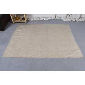 Modern Vintage <b>Turkish</b> <b>Rug</b> 4.4 X 5.7 ft Classic Beige Patchwork Design Handmade Wool Faux Rabbit Fur Latex Rectangle Hallway - Product Image 3