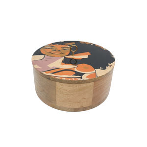 Boîte de rangement de concepteur de forme ronde en bois naturel de vente chaude avec couvercle pour le stockage de cuisine fait à la main en vrac personnalisé - Product Image 2