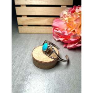 Navajo Handmade Kingman Turquoise & Sterling <b>Silver</b> <b>Cuff</b> <b>Bracelet</b> Cultural Collectible Jewelry - Product Image 3