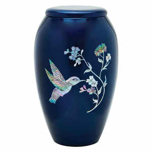 Urnes funéraires en métal de style américain uniques, de couleur bleue, de haute qualité, écologiques, avec des designs personnalisables pour les cendres humaines adultes - Product Image 1