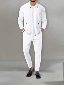 OEM logo personnalisé broderie conception imprimée veste transfrontalière hommes gaufre fermeture éclair poche revers mince cardigan hommes sweat ensembles - Product Image 6