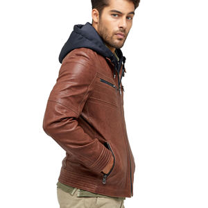 Chaqueta de cuero ajustada de alta calidad para hombre, estilo carrera con capucha de invierno, cuello levantado, venta al por mayor a la venta ahora - Product Image 6