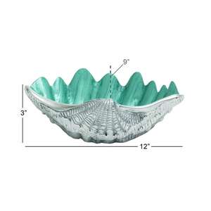 Bol en émail bleu, décoration de table, salon, accessoires de maison modernes, plat en coquille argentée décoratif, bol à fruits, service de table, fêtes - Product Image 1