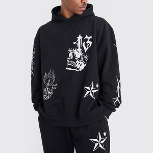 Conjunto Deportivo de Algodón Grueso Estampado para Hombre, con Logotipo Personalizado, Pantalones Deportivos Anchos y Sudadera con Capucha - Product Image 3
