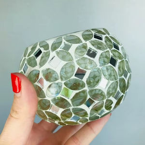Portavelas Redondo de Vidrio con Mosaico Elegante, Decoración para Fiestas, Portavelas de Vidrio con Mosaico - Product Image 1